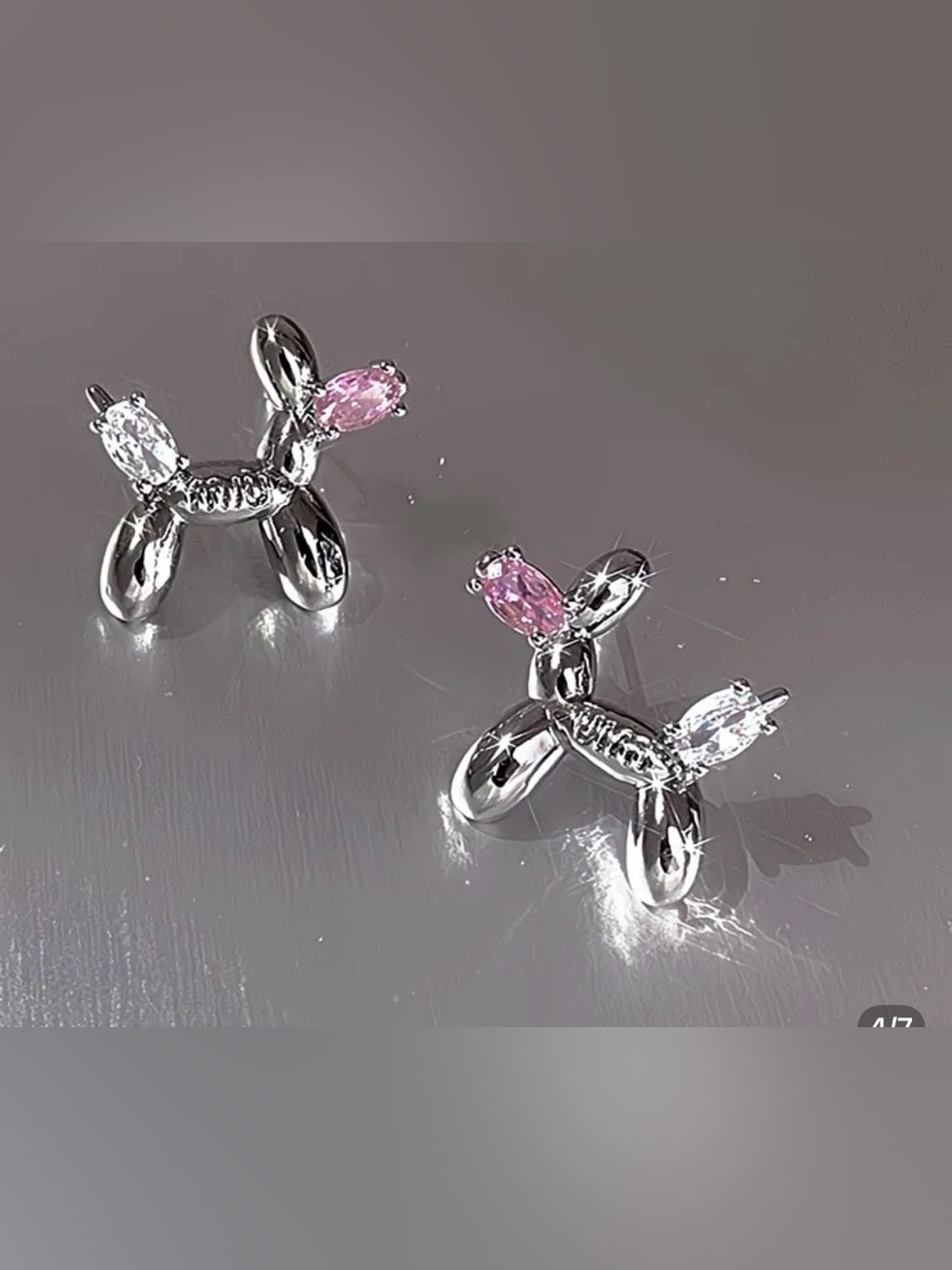 Sterling Silver Balloon Dog Stud Earrings with Pink and Clear Stones